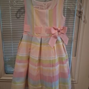 Pastel Striped Bow-Accent Girls' Dress